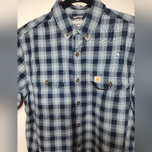 Carhartt Relaxed Fit Men's Short Sleeve Blue Plaid Button-Down Shirt Size Large - Picture 11 of 14